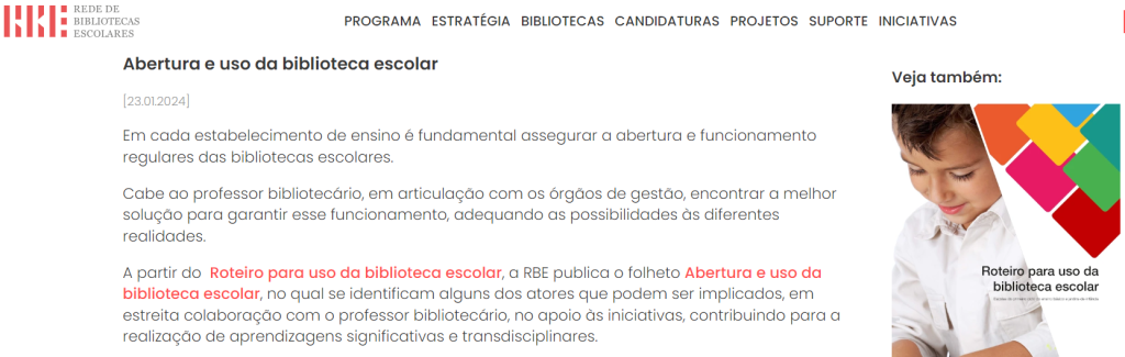 Roteiro para uso da BE do 1.º ciclo